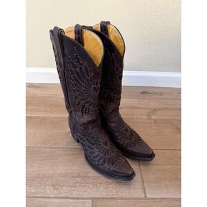 Cavender's Women's Chocolate with Black Crystal Inlay Heart Western Boots 10B